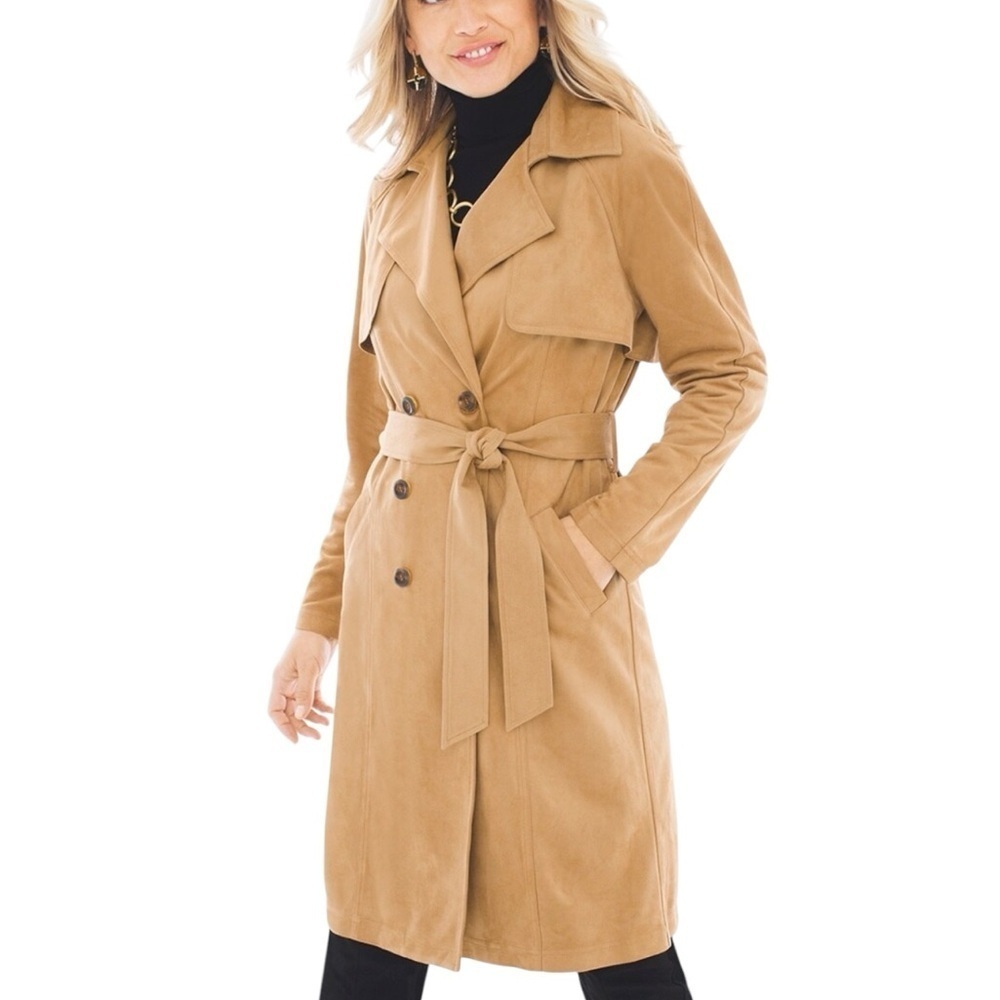 Chico’s Faux Suede Trench Coat Tan